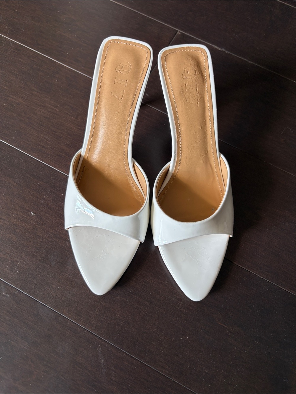 Amazon White Pointed Patent Slide Mules